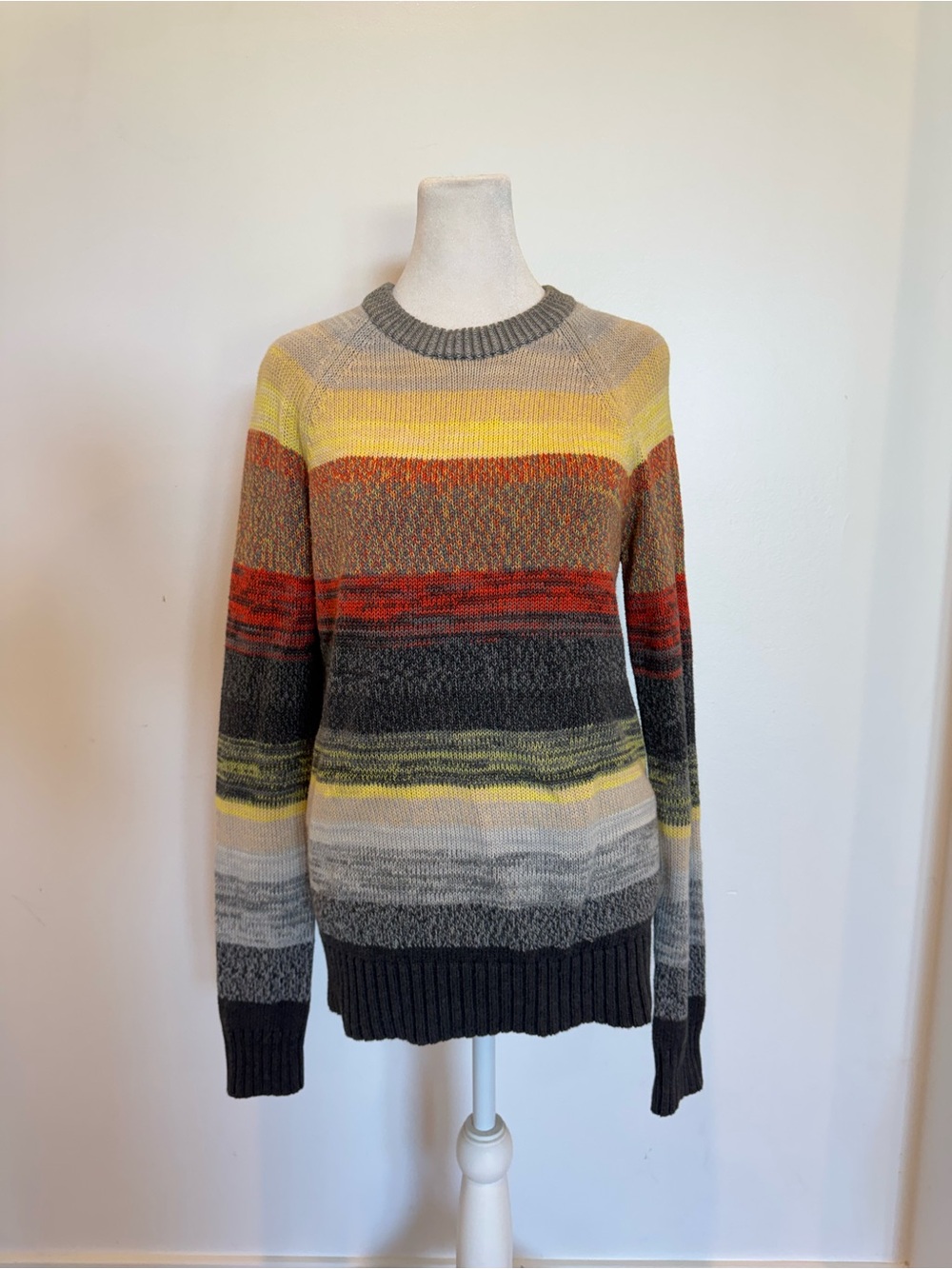 Proenza Schouler Multicolor Striped Crewneck Sweater — Yellow, Gray, Red